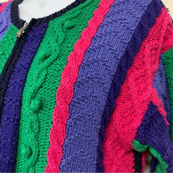 Vtg Eagle Eye Cable Knit Sweater Woman Small Full Zip Rainbow Cotton Rami Warm - Picture 3 of 12